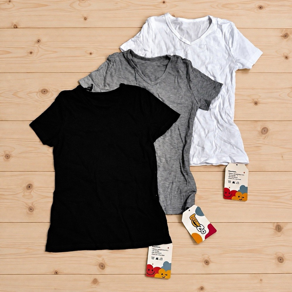 Lesson Zoo Girls V-Neck Short Sleeve Stretch T-Shirt Smiley Rayon/Spandex 7[A5